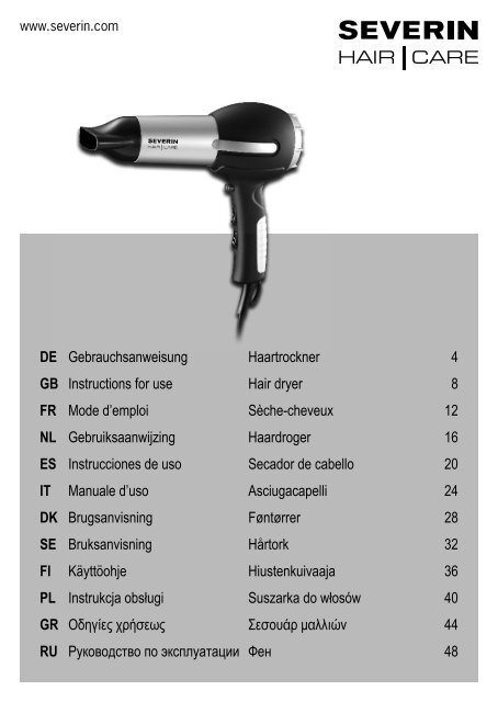 Severin HT 0130 S&egrave;che-cheveux - Istruzioni d'uso