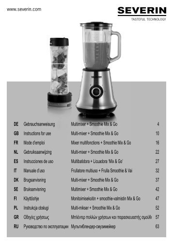 Severin SM 3737 Multi-mixeur + Smoothie Mix & Go - Istruzioni d'uso