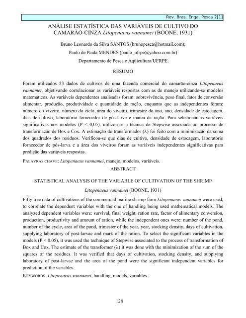 Revista Brasileira de Engenharia de Pesca