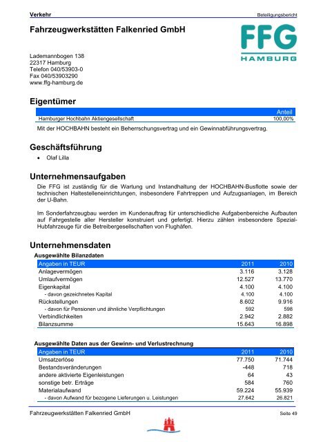 Unternehmensdaten - FHH Beteiligungsbericht - Hamburg