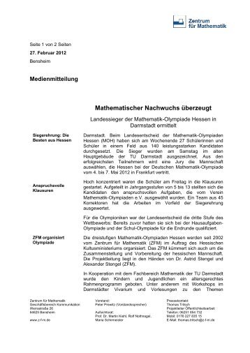 Mathematischer Nachwuchs überzeugt - Zentrum für Mathematik