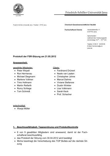 Protokoll der FSR-Sitzung am 05 - Friedrich-Schiller-Universität Jena