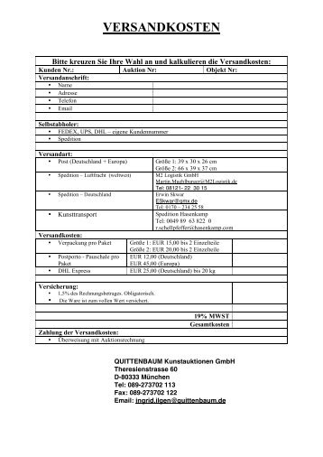 VERSANDKOSTEN - Quittenbaum Kunstauktionen