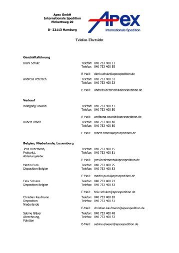 Telefon-Übersicht - Apex GmbH