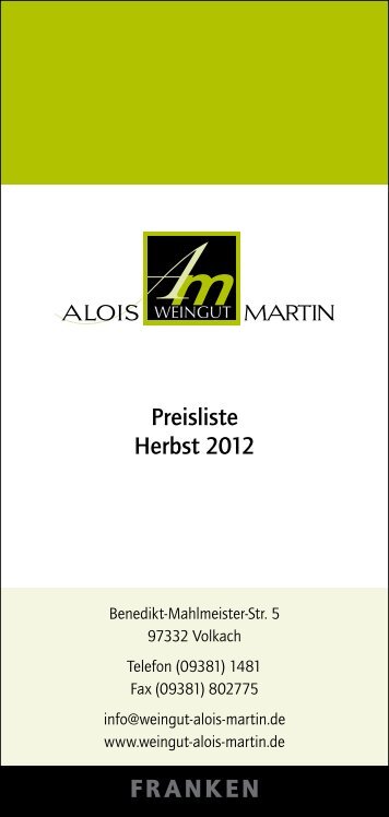 Weinangebot - im Weingut Alois Martin in Volkach