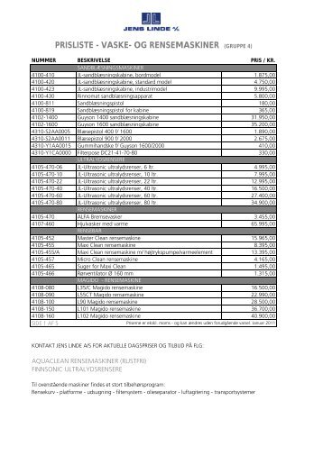 prisliste - vaske- og rensemaskiner (gruppe 4) - Jens Linde