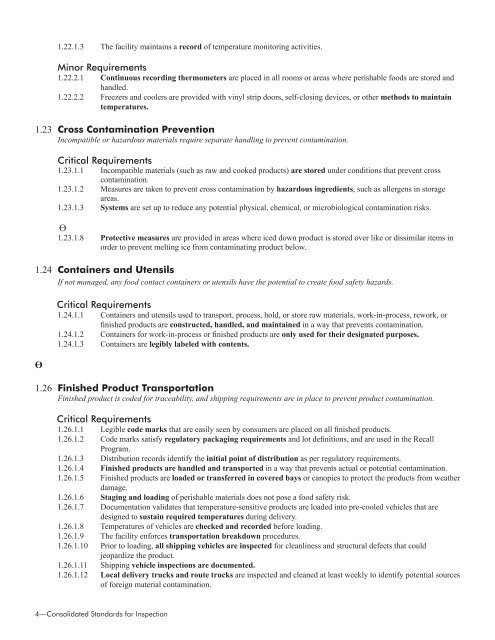 Consolidated Standards for Inspection Food Distribution Centers