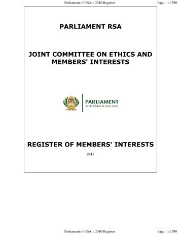 interests register of members' interests - Parliament of South Africa