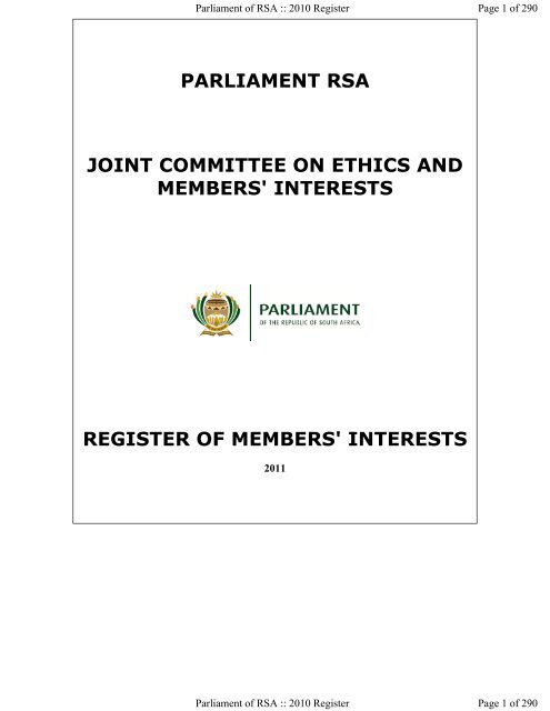 interests register of members' interests - Parliament of South Africa