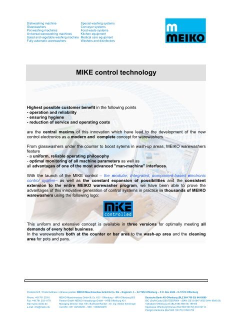 MIKE control technology - MEIKO Maschinenbau GmbH & Co. KG