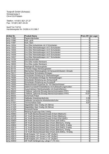 Toolprofi GmbH (Schweiz) Grüssenweg 4 CH-4133 Pratteln Telefon ...