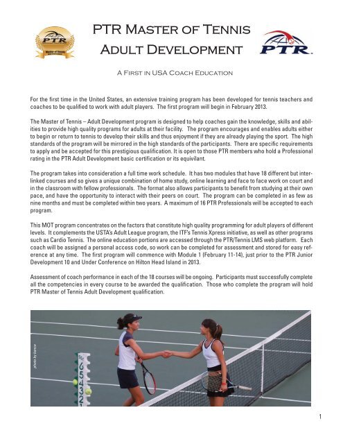 PTR Master of Tennis Adult Development - Professional Tennis ...