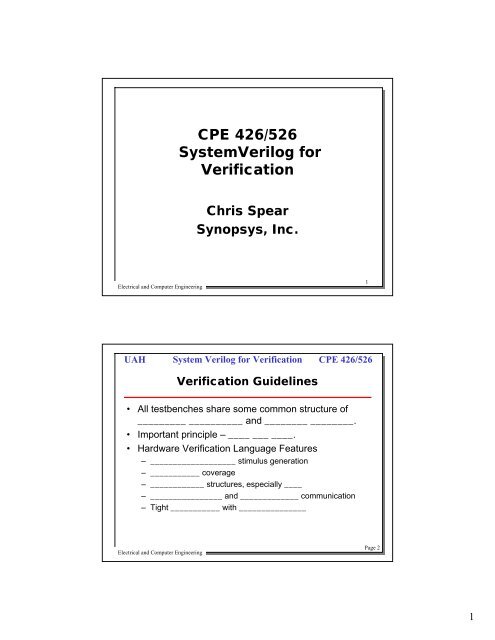 CPE 426/526 SystemVerilog for Verification - Electrical &amp; Computer
