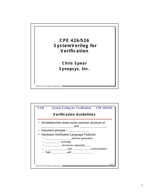 CPE 426/526 SystemVerilog for Verification - Electrical &amp; Computer