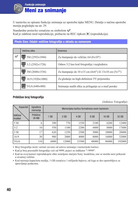 Sony MHS-PM5K - MHS-PM5K Mode d'emploi Serbe