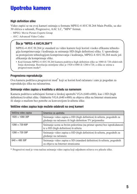 Sony MHS-PM5K - MHS-PM5K Mode d'emploi Serbe