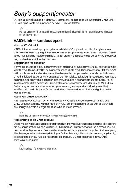 Sony VGN-P29VN - VGN-P29VN Documents de garantie Danois