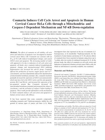 Coumarin Induces Cell Cycle Arrest and Apoptosis in Human - In Vivo