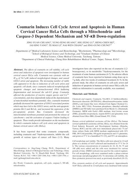 Coumarin Induces Cell Cycle Arrest and Apoptosis in Human - In Vivo