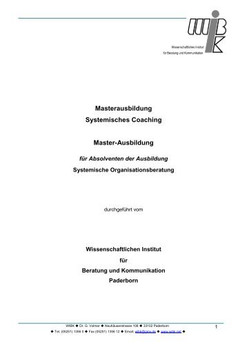 Masterausbildung Systemisches Coaching Master-Ausbildung - WIBK