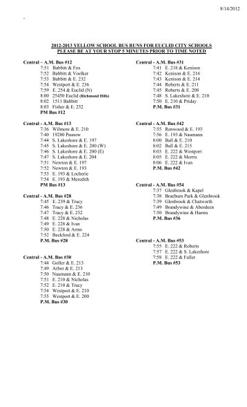 2012-2013 MASTER Bus Routes - Euclid City Schools