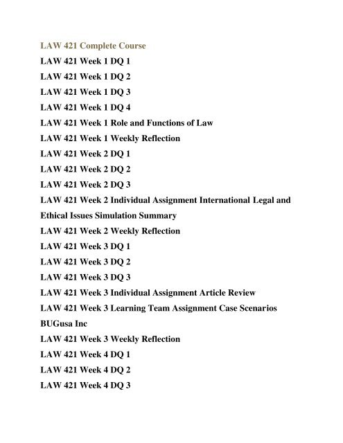 LAW 421 UOP Homework,LAW 421 UOP Assignment,UOP LAW 421 Entire Course,LAW 421 UOP Help
