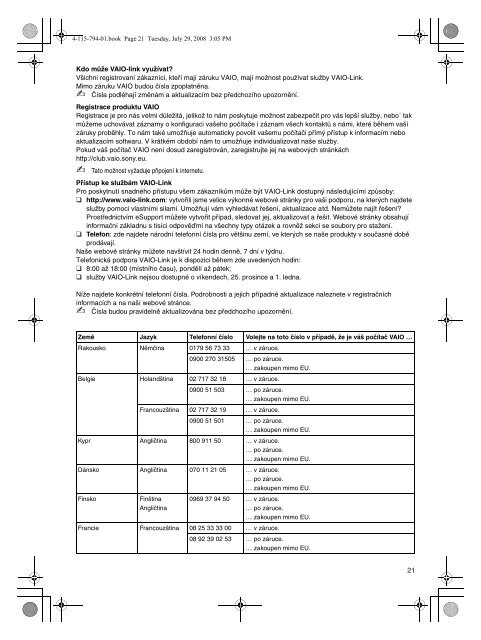 Sony VGN-SR29VN - VGN-SR29VN Documents de garantie Tch&egrave;que