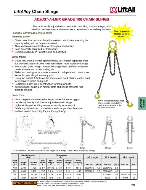 adjust-a-link grade 100 chain slings - Lift-All