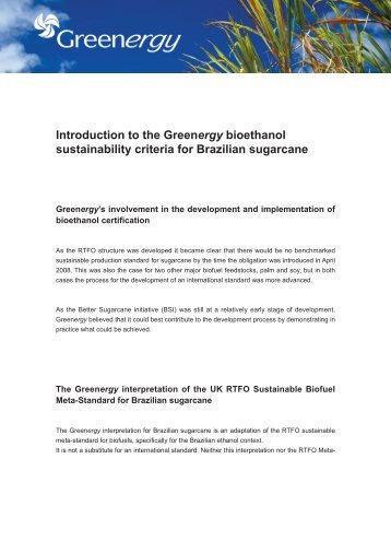 Introduction to the Greenergy bioethanol sustainability criteria for ...
