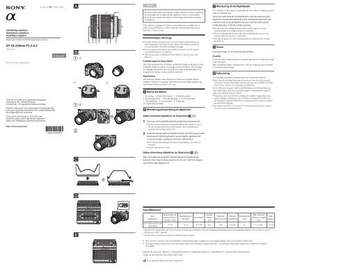 Sony SAL18250 - SAL18250 Consignes d&rsquo;utilisation Danois