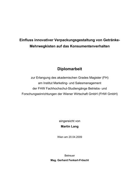 Mehrwegkisten auf das Konsumentenverhalten Diplomarbeit