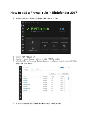 How to add a firewall rule in Bitdefender 2017