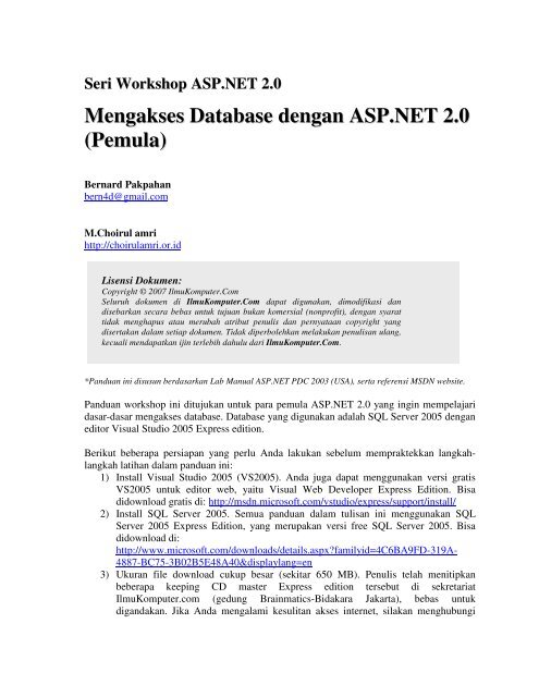 Mengakses Database dengan ASP.NET 2.0 (Pemula)
