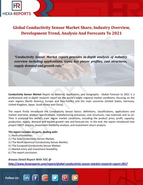 Conductivity Sensor Market Share | 2017 Industry Report By Hexa Reports