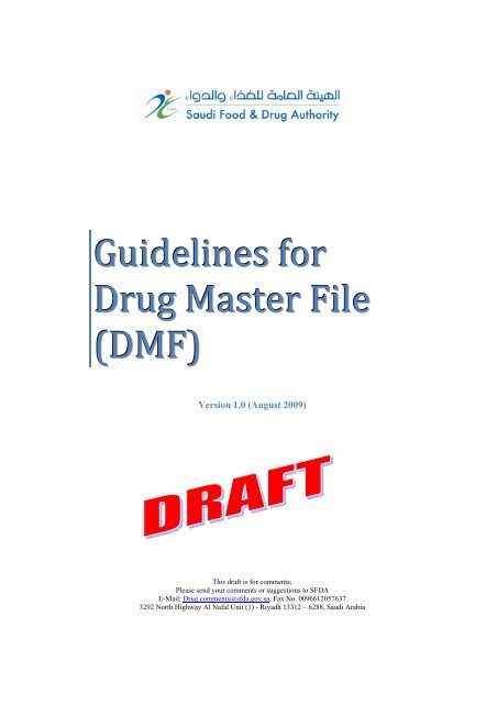 Guidelines For Drug Master File Dmf