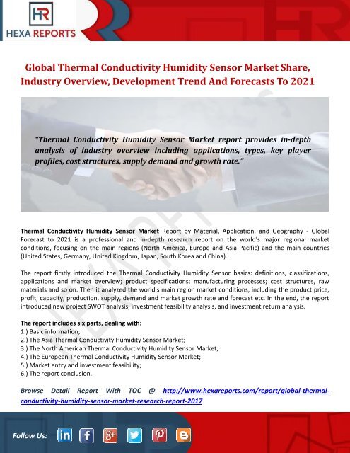  Thermal Conductivity Humidity Sensor Market Share | 2017 Industry Report By Hexa Reports