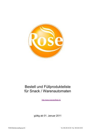 Snacks Füllprodukte für Snackautomaten - Rose Betriebsverpflegung