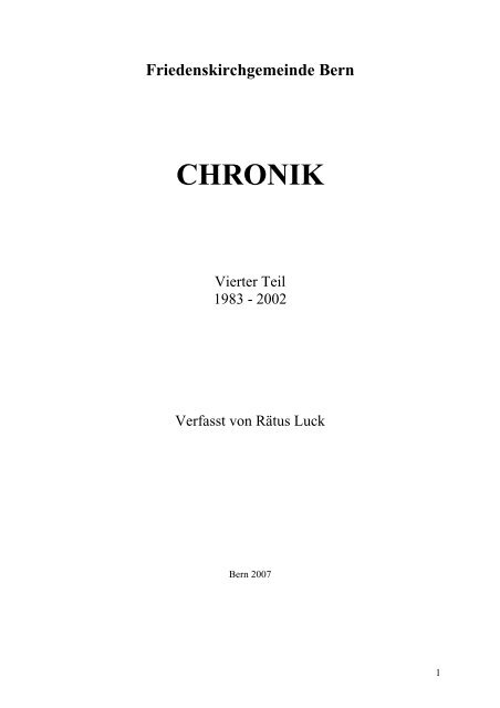 Friedenskirchgemeinde Bern Chronik Frieden