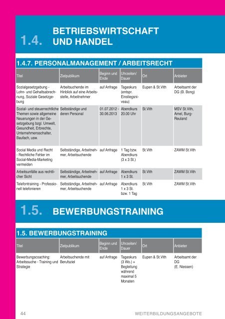 Weiterbildungshandbuch der DG 2012-2013 - DG Bildungsserver