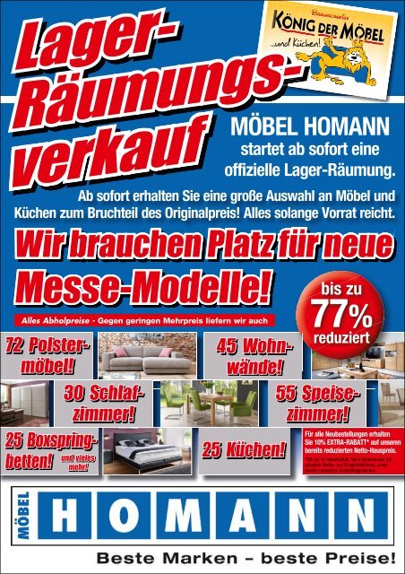 Großer Lagerräumungsverkauf bei Möbel Homann!