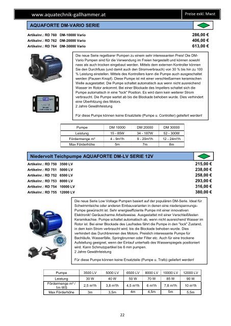 Preiskatalog Aquatechnik Gallhammer 2017