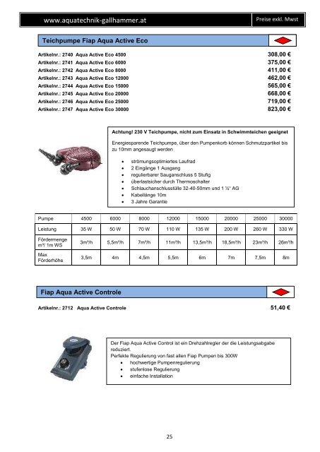 Preiskatalog Aquatechnik Gallhammer 2017