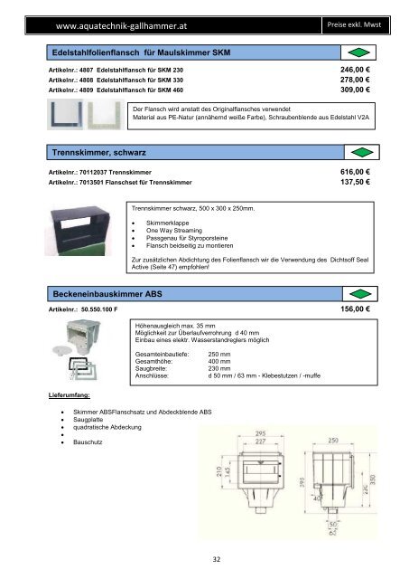 Preiskatalog Aquatechnik Gallhammer 2017