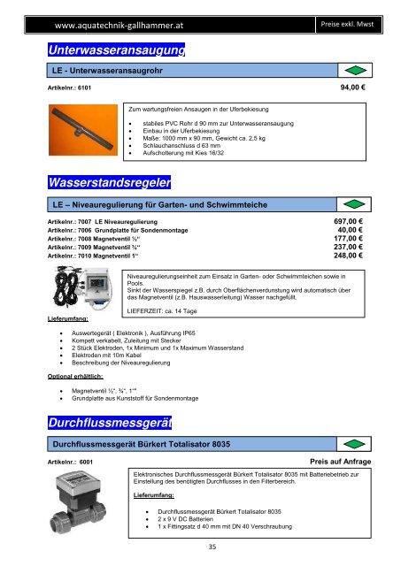 Preiskatalog Aquatechnik Gallhammer 2017