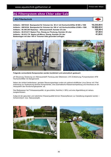 Preiskatalog Aquatechnik Gallhammer 2017