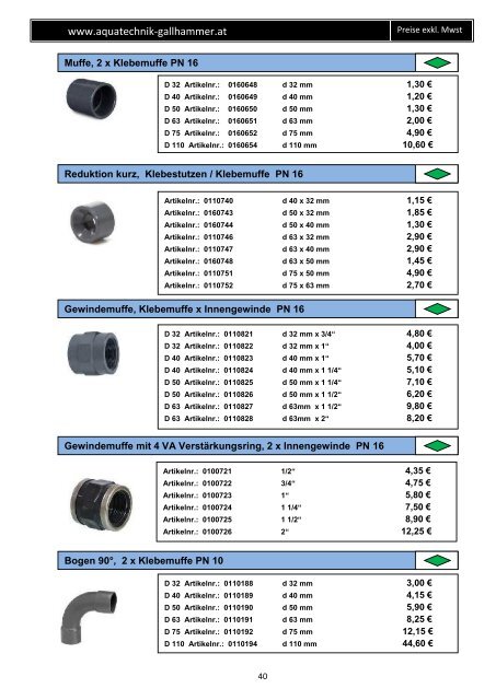 Preiskatalog Aquatechnik Gallhammer 2017