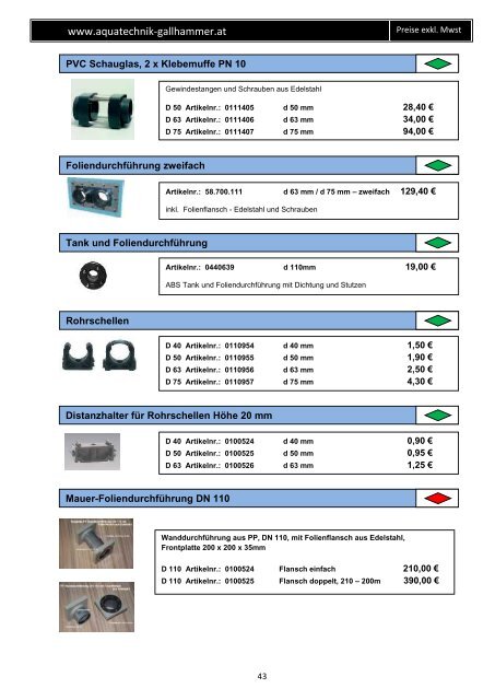 Preiskatalog Aquatechnik Gallhammer 2017