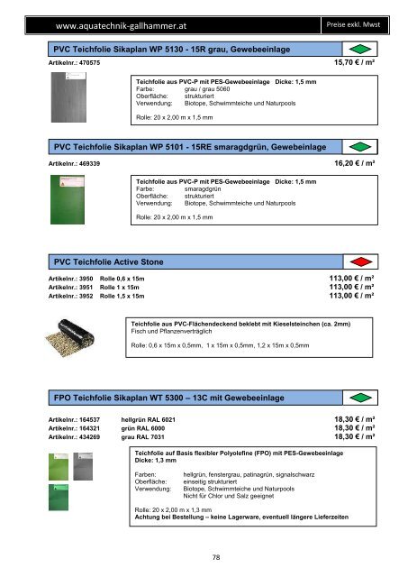 Preiskatalog Aquatechnik Gallhammer 2017