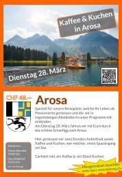 Arosa Dienstag 28. März, Halbtagesauflug Flyer Rückseite bis Juni 2017