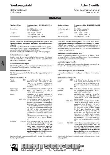 E 78 Werkzeugstahl Acier à outils UNIMAX